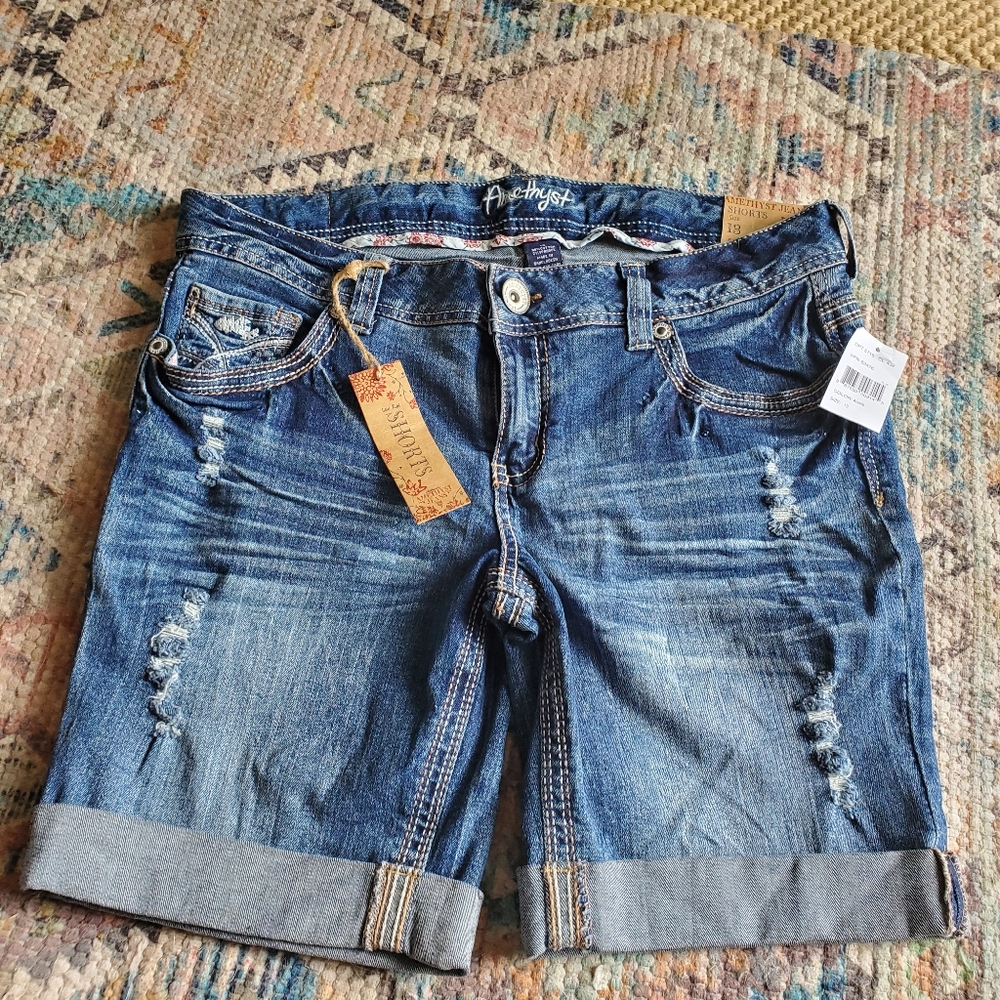 Amethyst Dark Wash Cuffed Distressed Jean …
